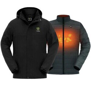 TIDEWE Mens Hunting 2XL Heated Jacket Insulated Water-resistant Coat, Black
